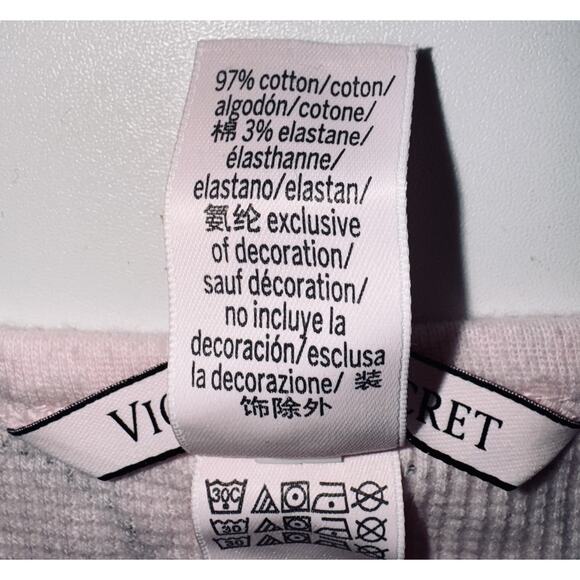 Victorias Secret 2XL Baby Pink Thermal Pajama Set Top Pants Waffle Cursive Print - Picture 4 of 9